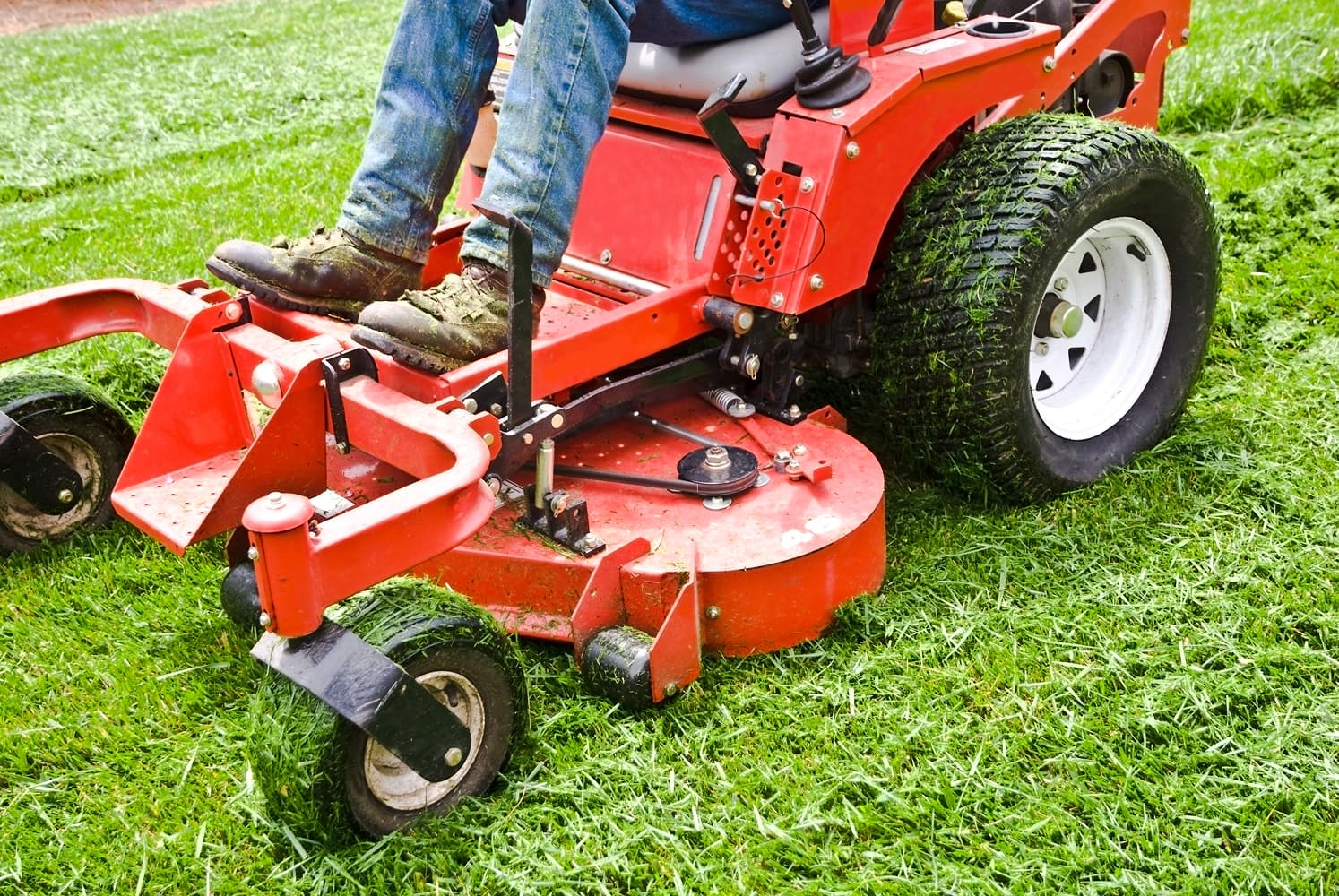 A friendly team member from Lupo's Lawn Service working on a lawn